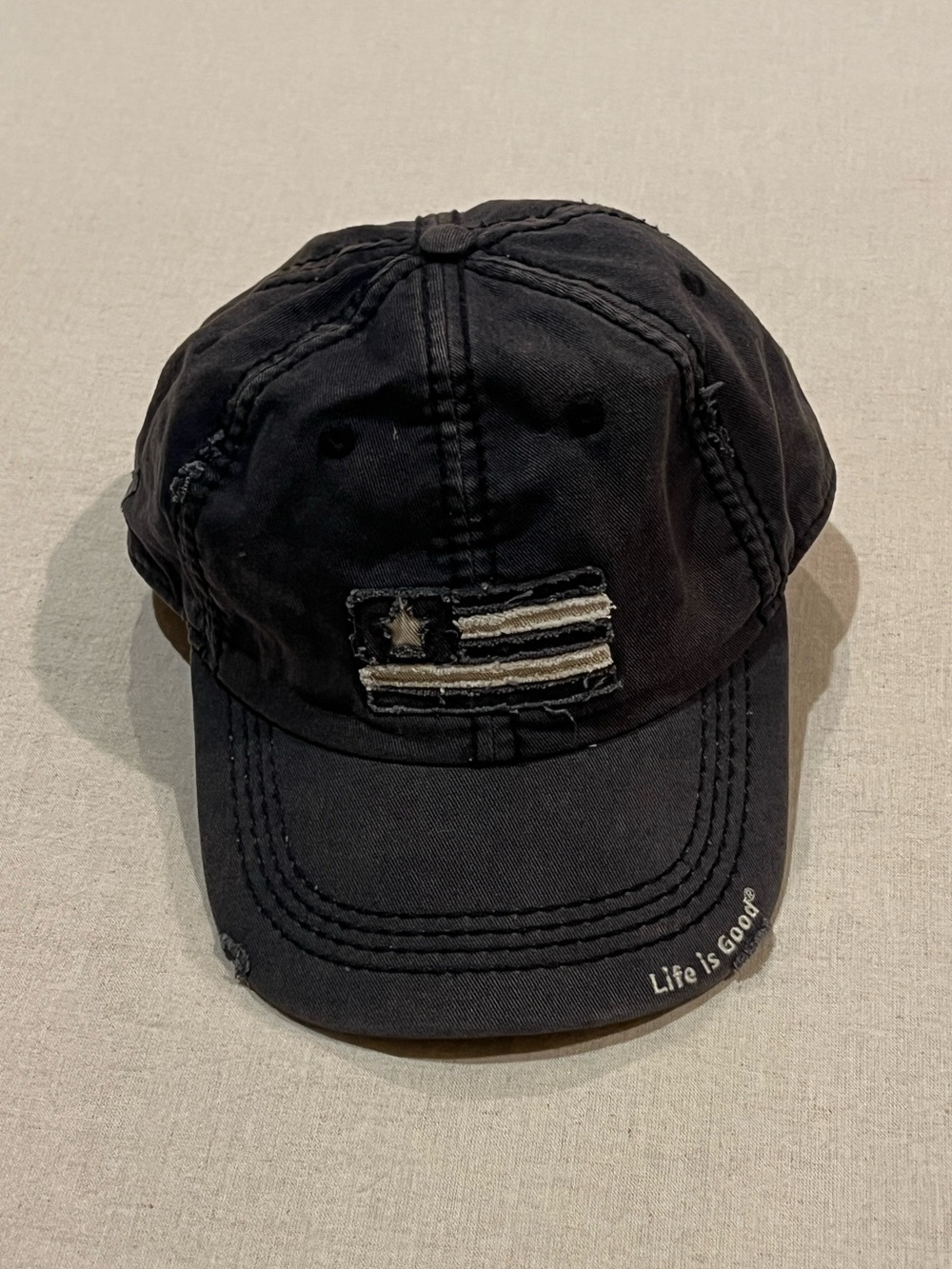 Life is Good USA Flag Distressed Sunwashed Black Hat One Size Adjustable Patriot